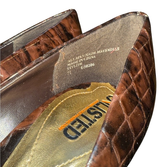 Unlisted Brown Croc-Embossed Peep-Toe Heels - Picture 5 of 6